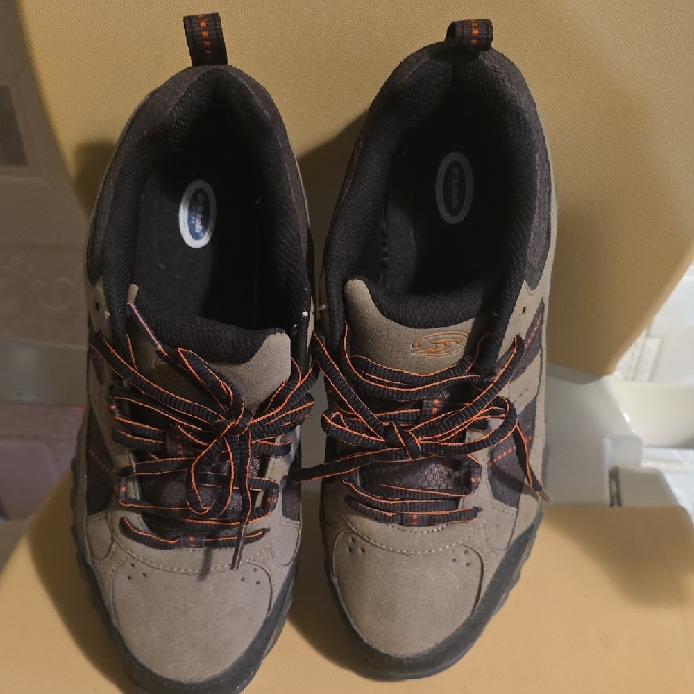 Dr Sholls Stylish Gray and Black Sneakers with Orange Accents